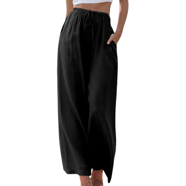 Pantalons larges en lin léger pour femmes - design taille haute flatteur avec poches