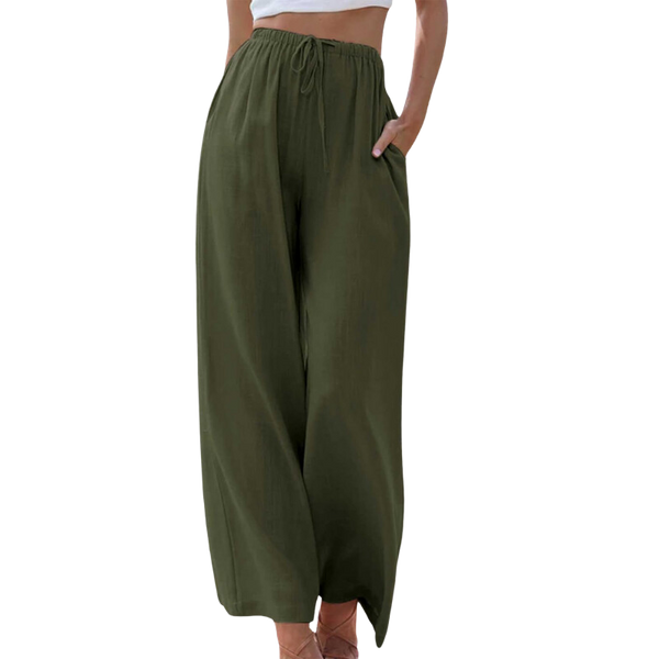 Pantalons larges en lin léger pour femmes - design taille haute flatteur avec poches