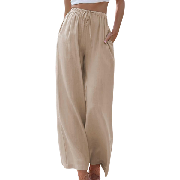 Pantalons larges en lin léger pour femmes - design taille haute flatteur avec poches