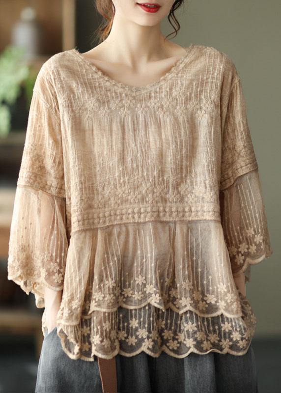 Tops élégants pour femme à manches courtes brodés - design léger à col rond pour vos sorties décontractées