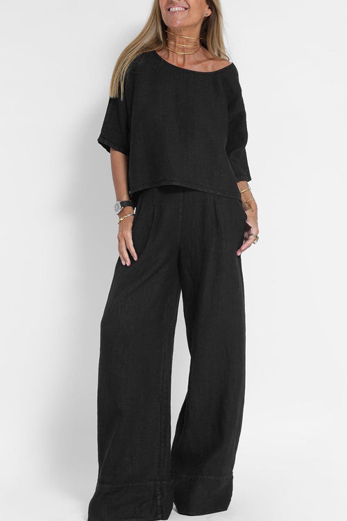 Ensemble 2 pièces en lin mélangé - coupe décontractée - tenue chic pour un usage quotidien