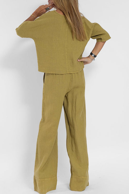 Ensemble 2 pièces en lin mélangé - coupe décontractée - tenue chic pour un usage quotidien