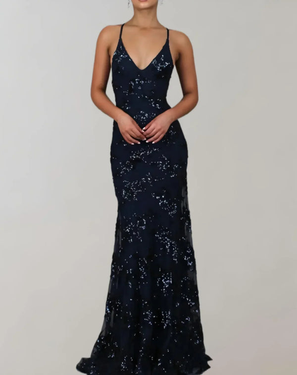 Robe de soirée femme - élégante robe maxi en sequins noirs pour occasions spéciales - chic et tendance