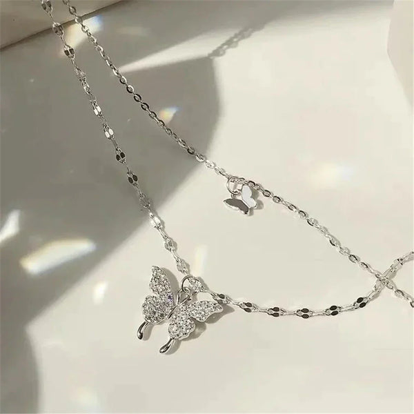 Ensemble de colliers en argent pour femmes - pendentif papillon élégant pour vos soirées - design délicat en couches