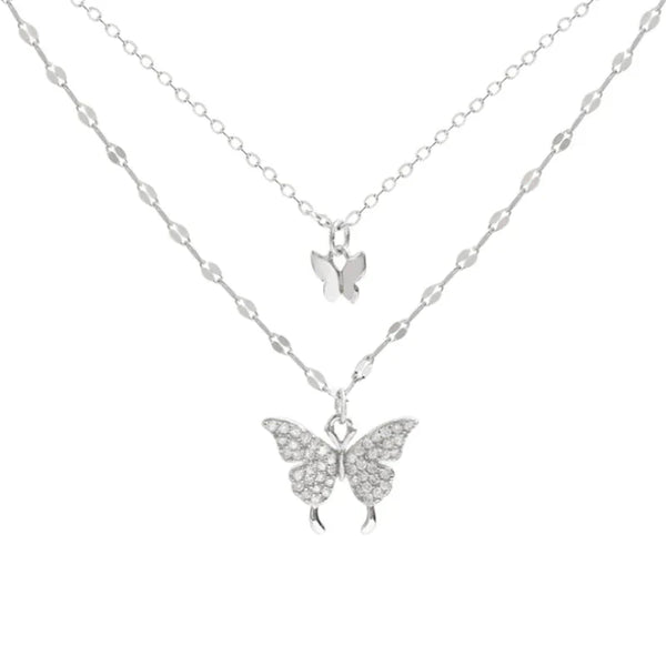 Ensemble de colliers en argent pour femmes - pendentif papillon élégant pour vos soirées - design délicat en couches