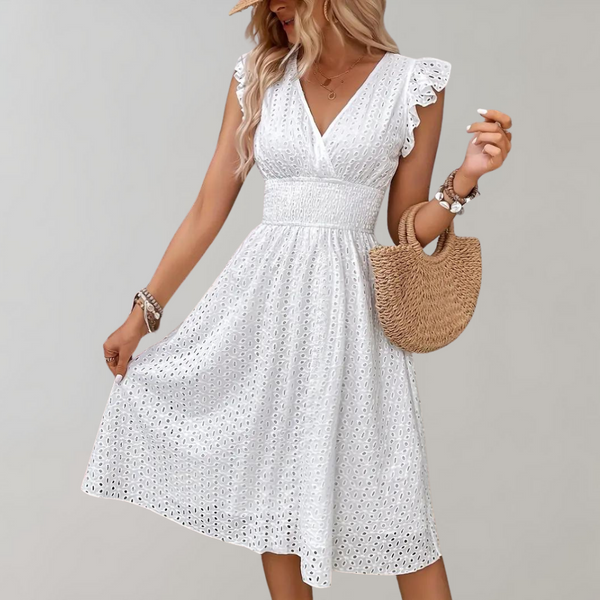 Robe d'été blanche - robe midi élégante avec des manches volantes