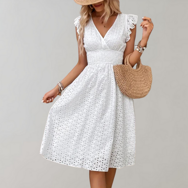 Robe d'été blanche - robe midi élégante avec des manches volantes