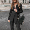 Ensemble blazer et pantalon femme en deux pièces - élégance professionnelle en noir sophistiqué