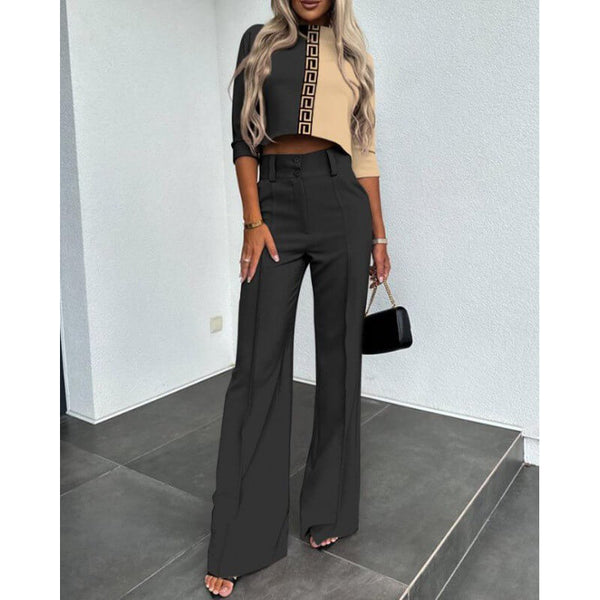 Ensemble de pantalons femme 2 pièces - tenue de bureau chic avec crop top élégant et pantalon sur mesure pour une polyvalence assurée