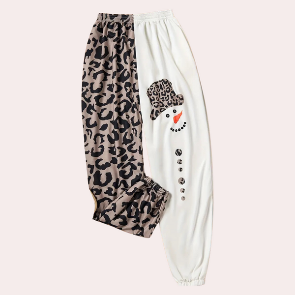 Pantalons de jogging femme imprimé léopard et bonhomme de neige - tenues décontractées amusantes pour la maison ou les sorties