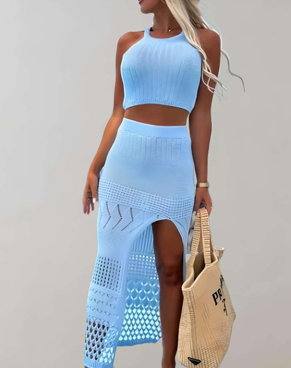 Ensemble 2 pièces crop top et jupe - allure chic en noir