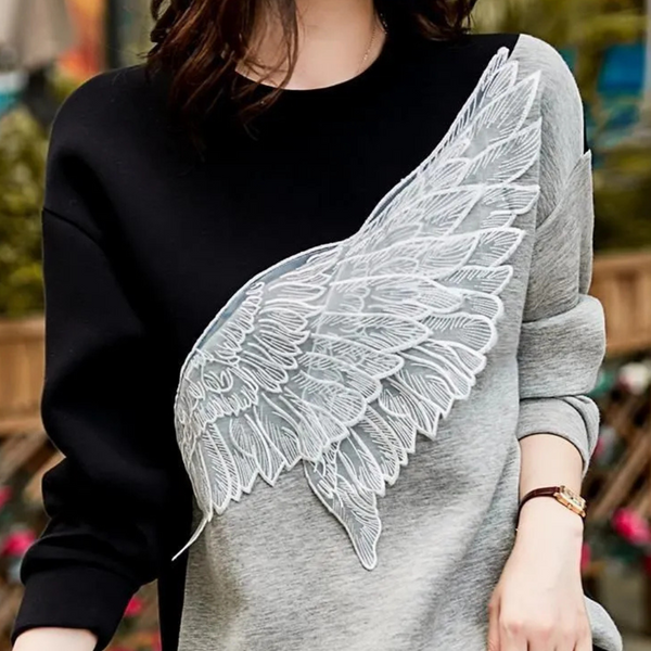 Sweatshirt noir premium - pull chic pour dames avec détails ailes