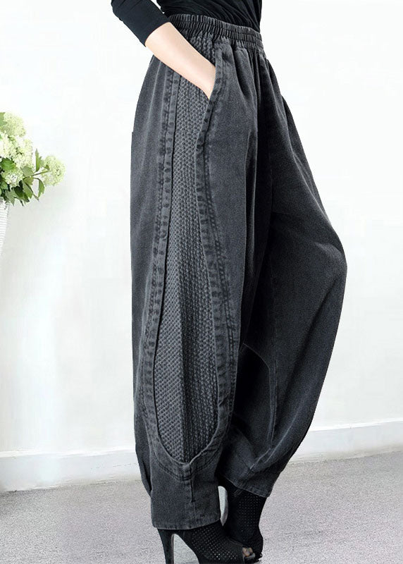 Pantalons harem femmes - look décontracté tendance en denim gris avec poches pour grandes tailles