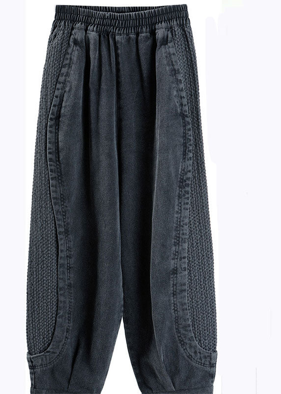 Pantalons harem femmes - look décontracté tendance en denim gris avec poches pour grandes tailles