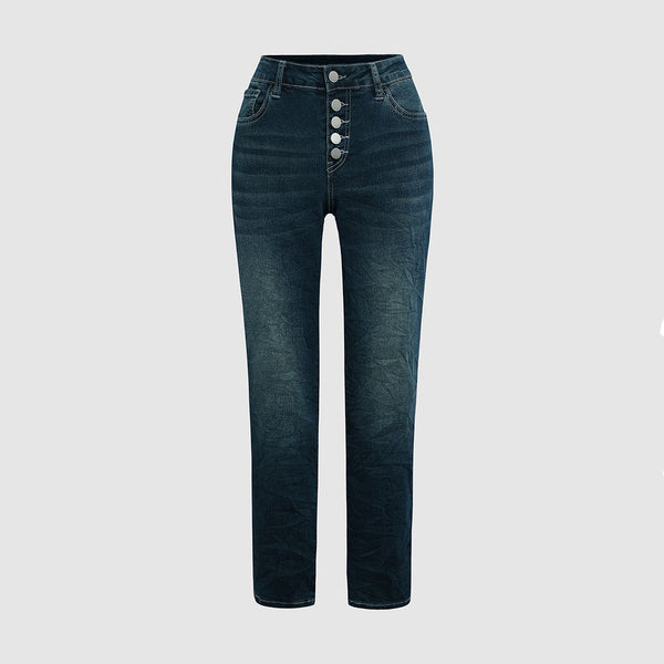 Pantalon en denim skinny taille haute bleu pour femme - du quotidien, tissu doux, coupe ajustée
