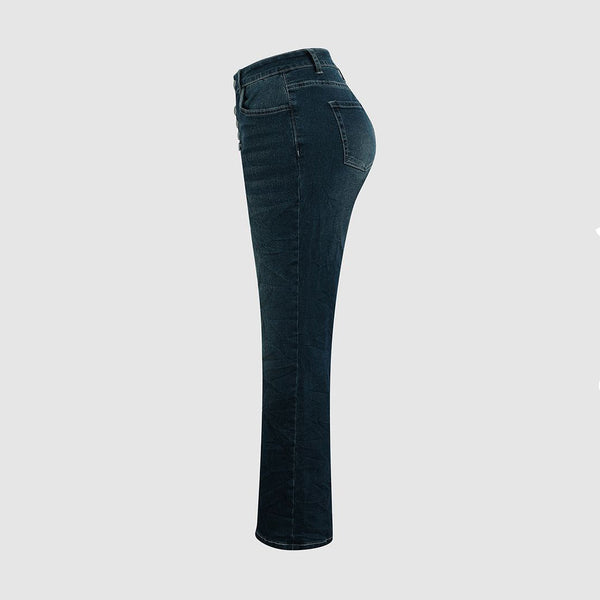 Pantalon en denim skinny taille haute bleu pour femme - du quotidien, tissu doux, coupe ajustée