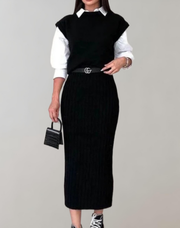 Ensemble coordonné femme en maille côtelée - look décontracté et élégant pour toutes les occasions