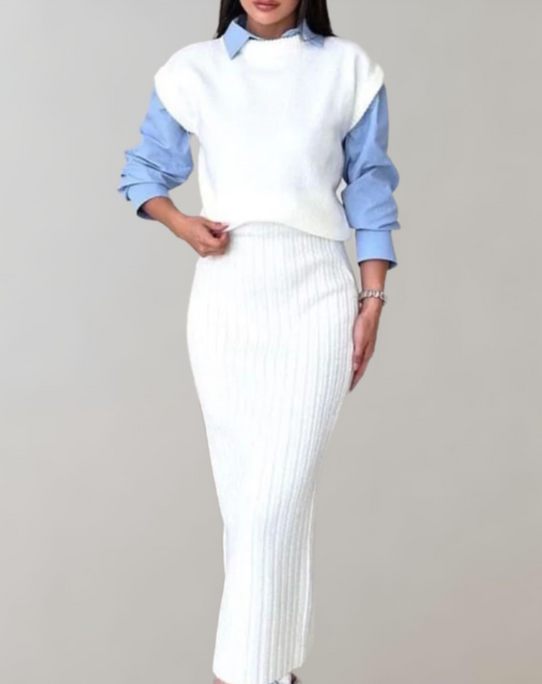 Ensemble coordonné femme en maille côtelée - look décontracté et élégant pour toutes les occasions