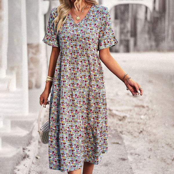 Robe midi fleurie en coton léger pour femmes - mode décontractée d'été