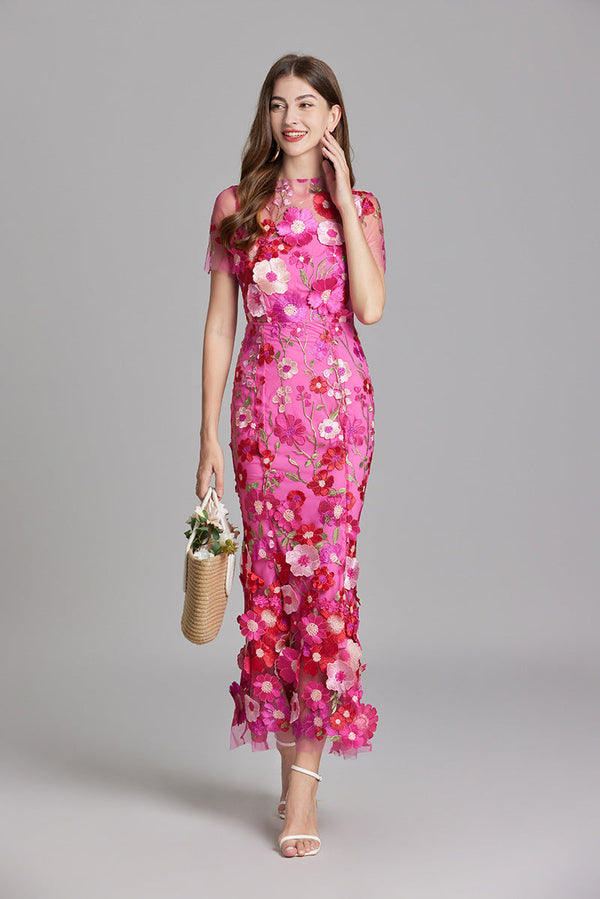 Robe maxi brodée florale pour femmes - élégante tenue de soirée pour occasions spéciales