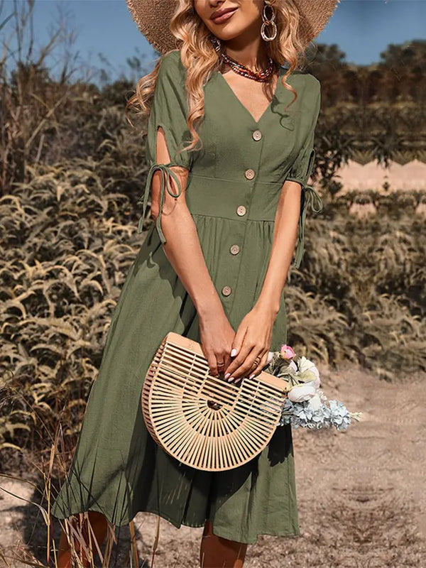 Robe midi à boutons pour femme - une pièce casual intemporelle au décolleté en v