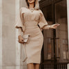 Robe midi ajustée pour femme avec manches bouffantes - élégance décontractée pour vos soirées