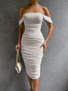 Robe midi off-shoulder pour femme - style bodycon élégamment froncé pour les occasions spéciales