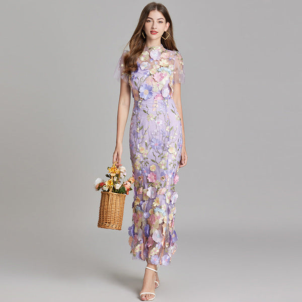 Robe maxi brodée florale pour femmes - élégante tenue de soirée pour occasions spéciales