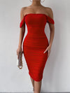 Robe midi off-shoulder pour femme - style bodycon élégamment froncé pour les occasions spéciales