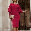 Robe midi ajustée pour femme avec manches bouffantes - élégance décontractée pour vos soirées