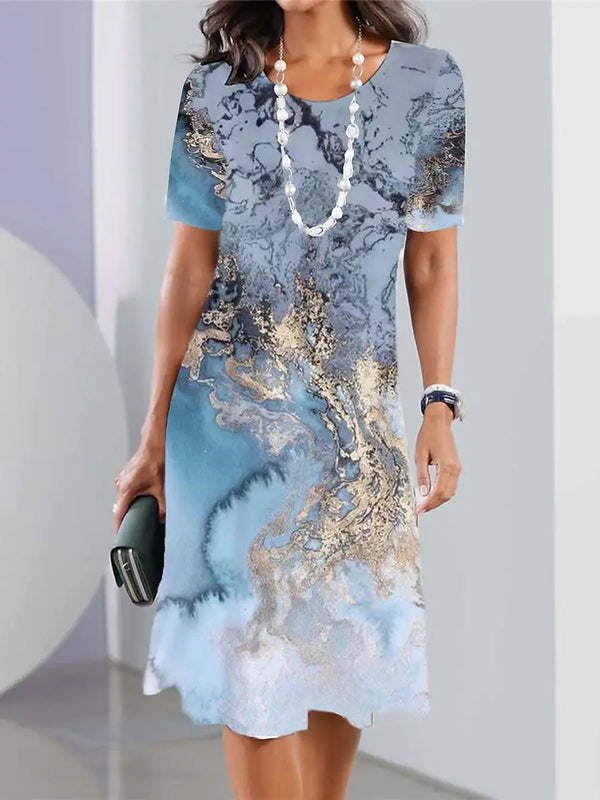 Robe chemise imprimée - élégante robe courte à manches courtes