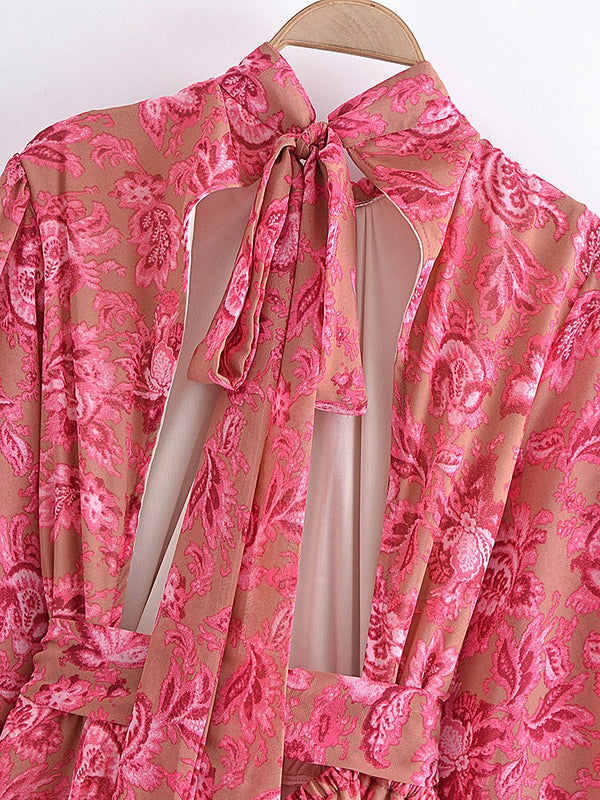 Robe chemise femme - design floral rose avec dos ouvert pour sorties décontractées - tenue légère et élégante