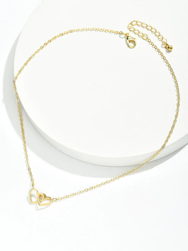Collier femmes à double cœur - un design exquis avec des cœurs entrelacés en dorure