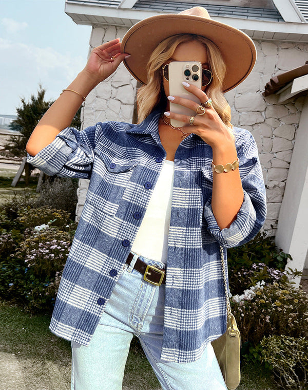 Chemise à carreaux bleue femme - flanelle oversize pour un style décontracté