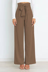 Pantalons larges pour femme avec nœud élégant à taille haute - tenue de bureau décontractée et stylée
