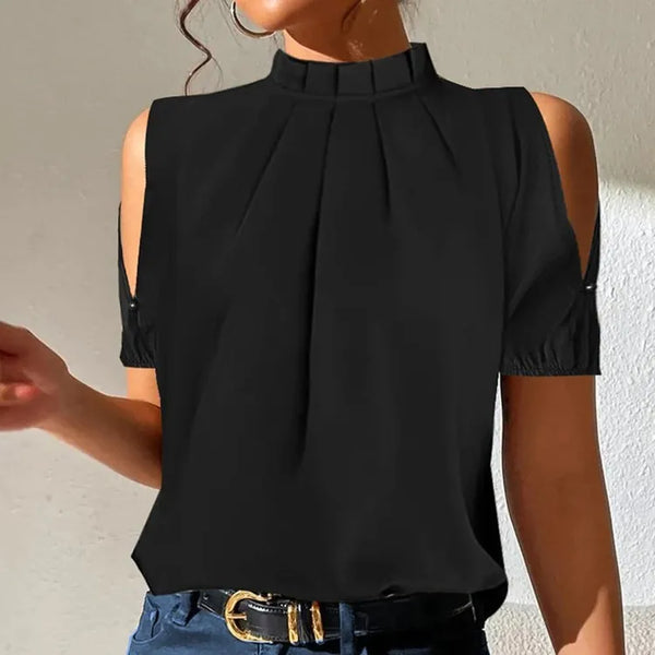 Blouse noire chic à épaules dénudées pour femmes - top en tissu doux pour occasions décontractées ou formelles