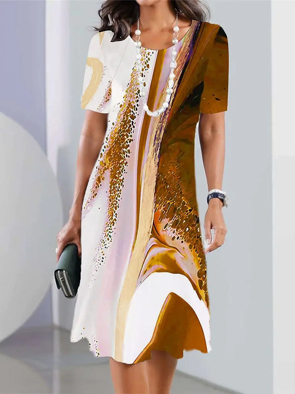 Robe chemise imprimée - élégante robe courte à manches courtes