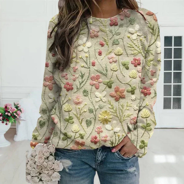 Pull brodé floral - pull crème doux pour femmes
