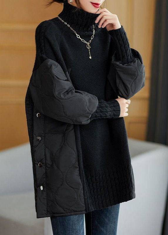 Pull turtleneck femme - jumper en patchwork tendance à coupe loose pour l'automne, chaleur et polyvalence