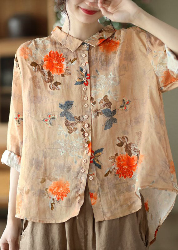 Blouse légère en coton à imprimé floral pour femmes - chemisier chic à manches longues