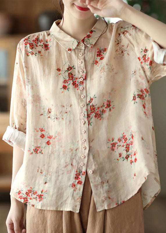 Blouse légère en coton à imprimé floral pour femmes - chemisier chic à manches longues
