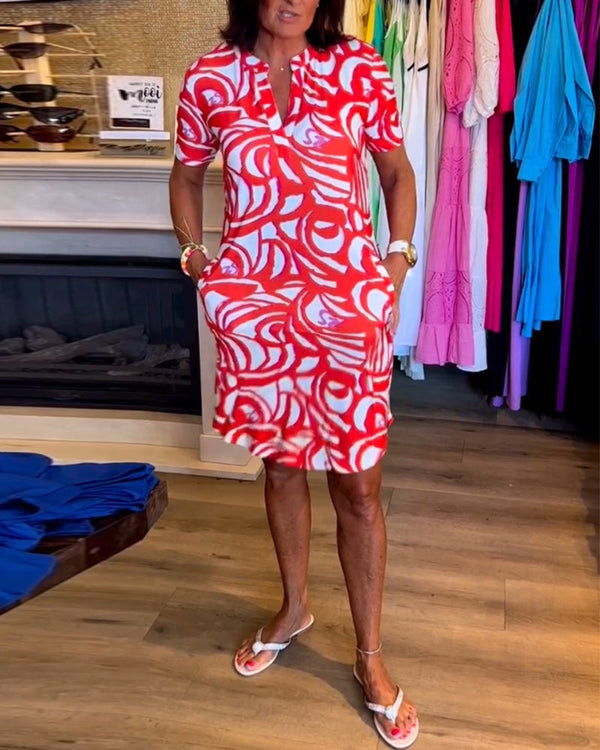 Robe chemise à manches courtes pour femme avec imprimé abstrait - tenue d'été décontractée, coupe relax