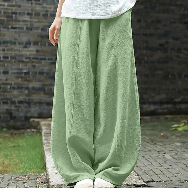 Pantalons larges pour femmes - bas en mélange de coton et lin pour le quotidien