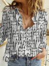 Chemise à imprimé chat à manches longues - tenue printanière décontractée