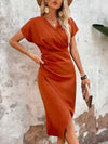 Robe midi orange élégante pour femme - style wrap chic pour les occasions spéciales