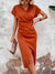 Robe midi orange élégante pour femme - style wrap chic pour les occasions spéciales