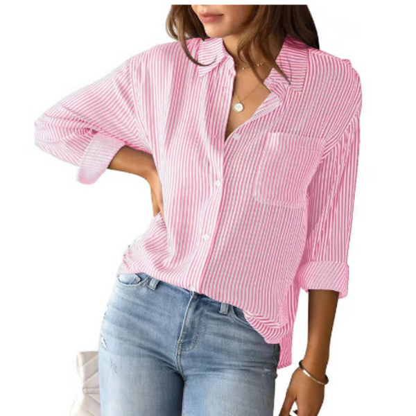 Blouse rayée pour femmes, coupe décontractée en tissu doux - chemise casual polyvalente pour le quotidien