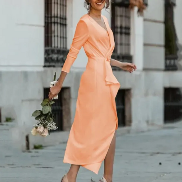 Robe midi élégante à enrouler orange - pour vos occasions spéciales