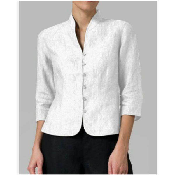 Blouse sur mesure pour femme à col montant - haut polyvalent à manches trois-quarts pour un look quotidien