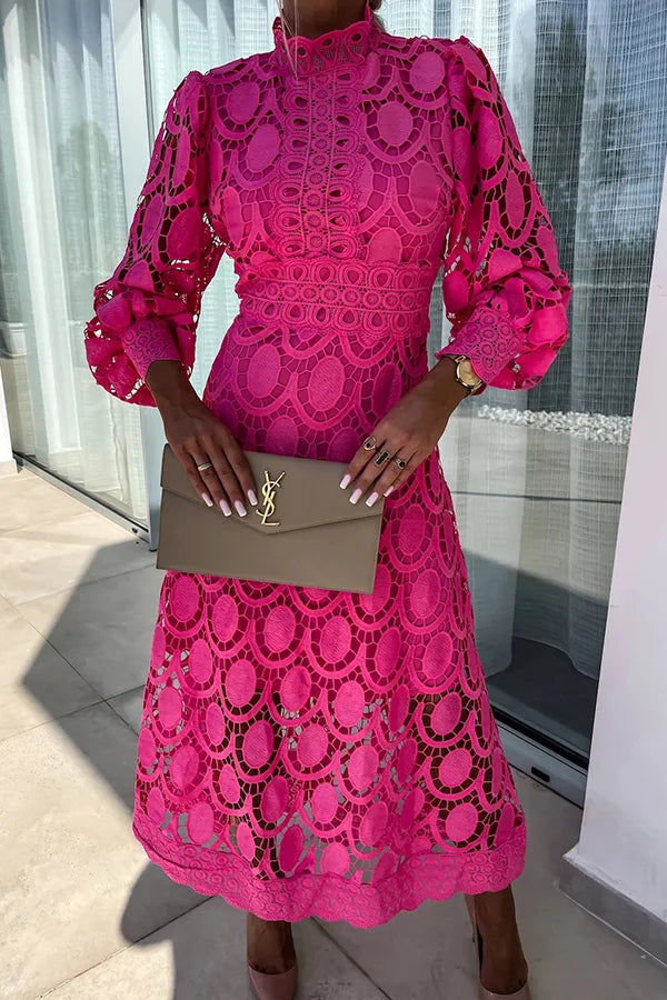 Robe midi femme avec détails en dentelle élégante pour un style décontracté - robe romantique à manches longues avec un design en dentelle raffinée
